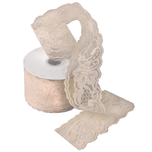 2" x 25 yard ivory floral lace ribbon - Click Image to Close